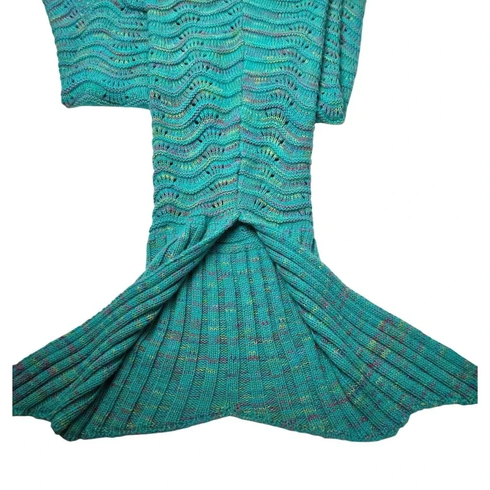 Kids Teal Crochet Mermaid Tail Blanket Multicolored Knit Snuggle Lap‎ Throw